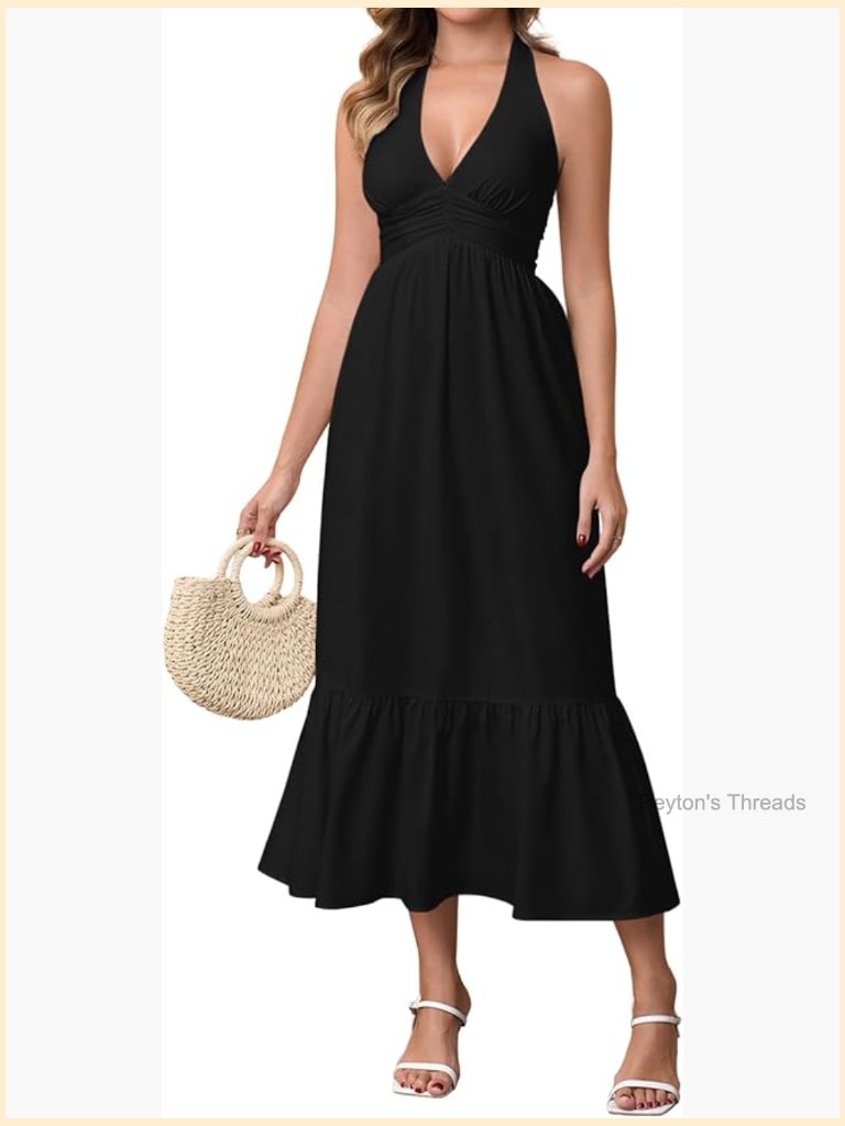 Halter Maxi Sundress Floral Corset Bow Tie Smocked Flowy Tea Party Women